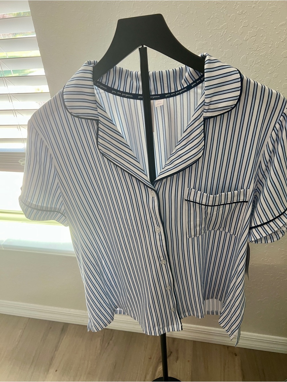 JoySpun 2pc Striped Button-Front Pajama Short Set Navy & White